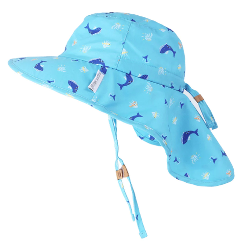 FlapJackKids Sun Hat with Neck Cape - Blue Whale