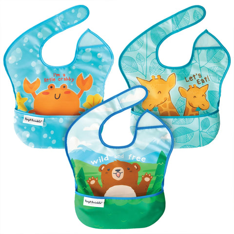 Tiny Twinkle Mess-proof Easy Bib 3pk - Wild & Free/I'm a Little Crabby/Let's Eat