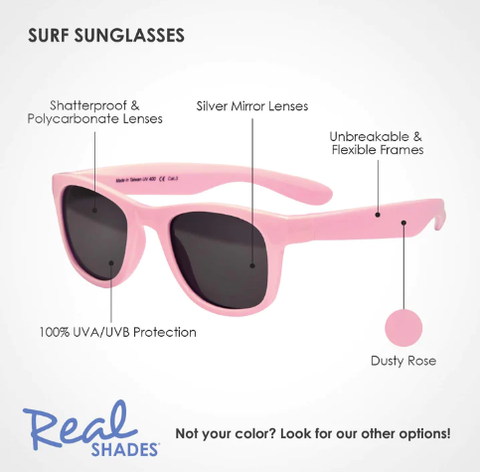 Real Shades Surf Unbreakable UV Iconic Sunglasses, Dusty Rose