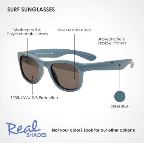 Real Shades Surf Unbreakable UV Iconic Sunglasses, Steel Blue