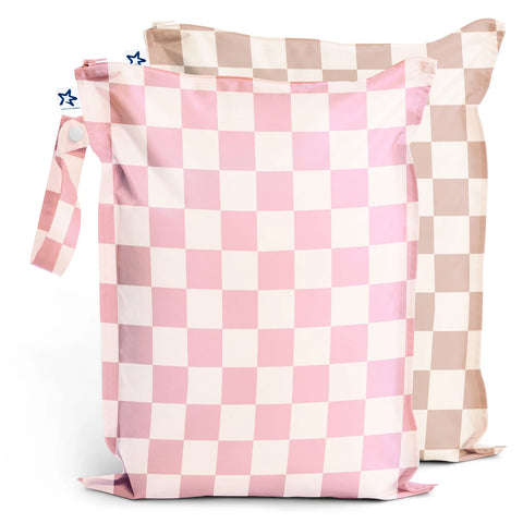 Tiny Twinkle Mess-proof Wet Bags 2pk - Pink/Brown Checkers