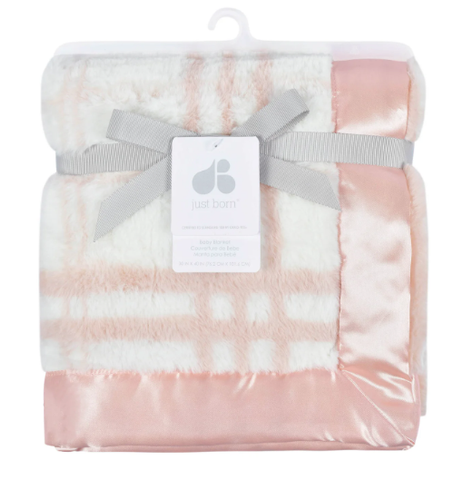 Just Born Plaid Plush Blanket - Pink