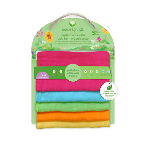 Greensprouts Reusable Muslin Cloths - Organic Cotton (5 pack, includes Pink)
