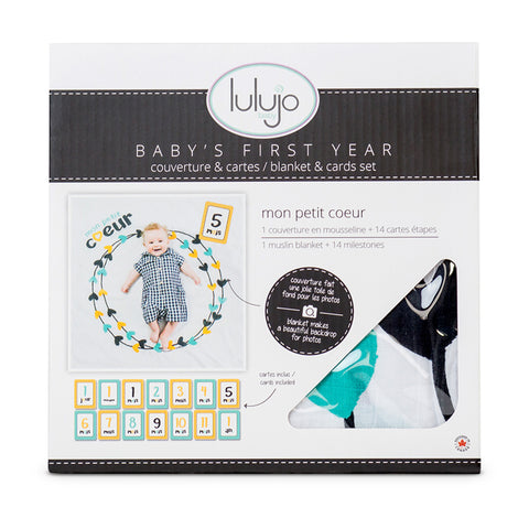 Lulujo Baby's 1st Year Milestone Blanket & Card Set - Mon Petit Coeur