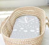 Kushies Cotton Percale Bassinet Fitted Sheet - Bunny Grey