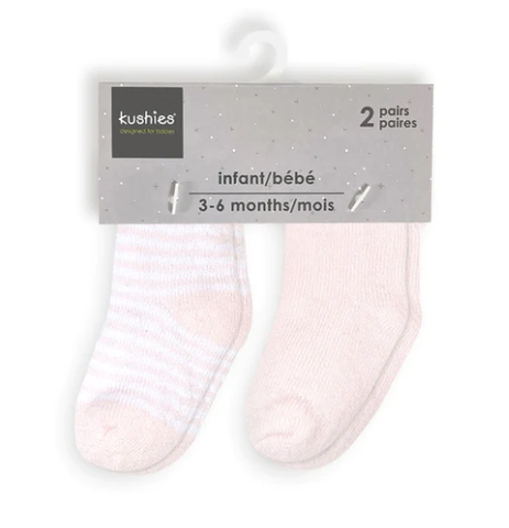 Kushies Newborn Cotton Terry Socks - Pink/Pink Stripe 3-6 Months