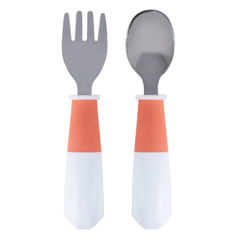 Tiny Twinkle Stainless Steel Fork and Spoon Set - Coral