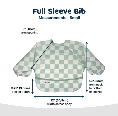 Tiny Twinkle Mess proof Full Sleeve Bib - Sage Checkers