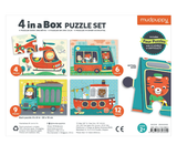 Mudpuppy 4-In-a-Box Progressive Puzzle: Transportation