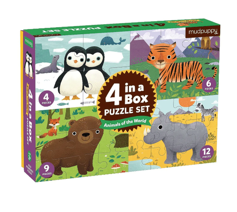 Mudpuppy 4 in a Box Puzzle Set - Animals of the World