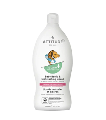 ATTITUDE Nature+ Little Ones Bottle + Dishwashing Liquid Fragrance Free 700ml