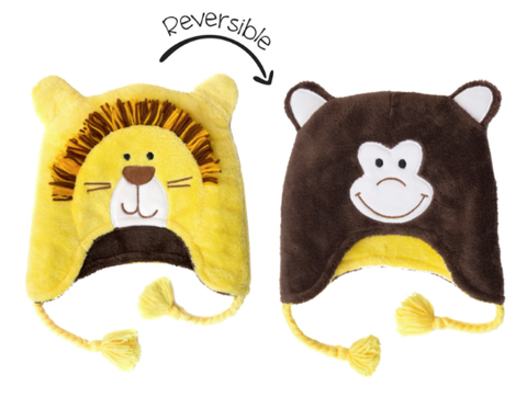 FlapjackKids Reversible Winter Hat - Lion/Monkey