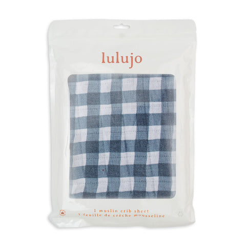 Lulujo Cotton Muslin Fitted Crib Sheet - Navy Gingham
