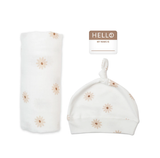Lulujo Hello World Set Blanket & Knotted Hat - Daisies