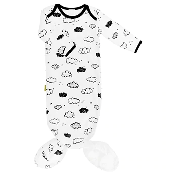 Kushies Organic Cotton Knotted Sleep Gown - Black & White Clouds