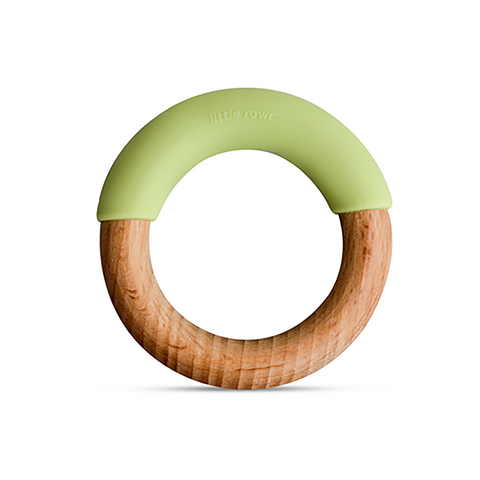 Little Rawr Silicone + Wood Teether - LIME